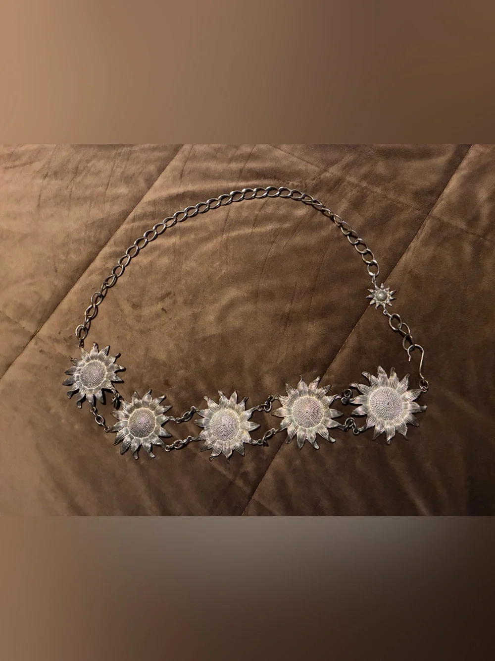 Silver Sunburst Flower Chain Belt